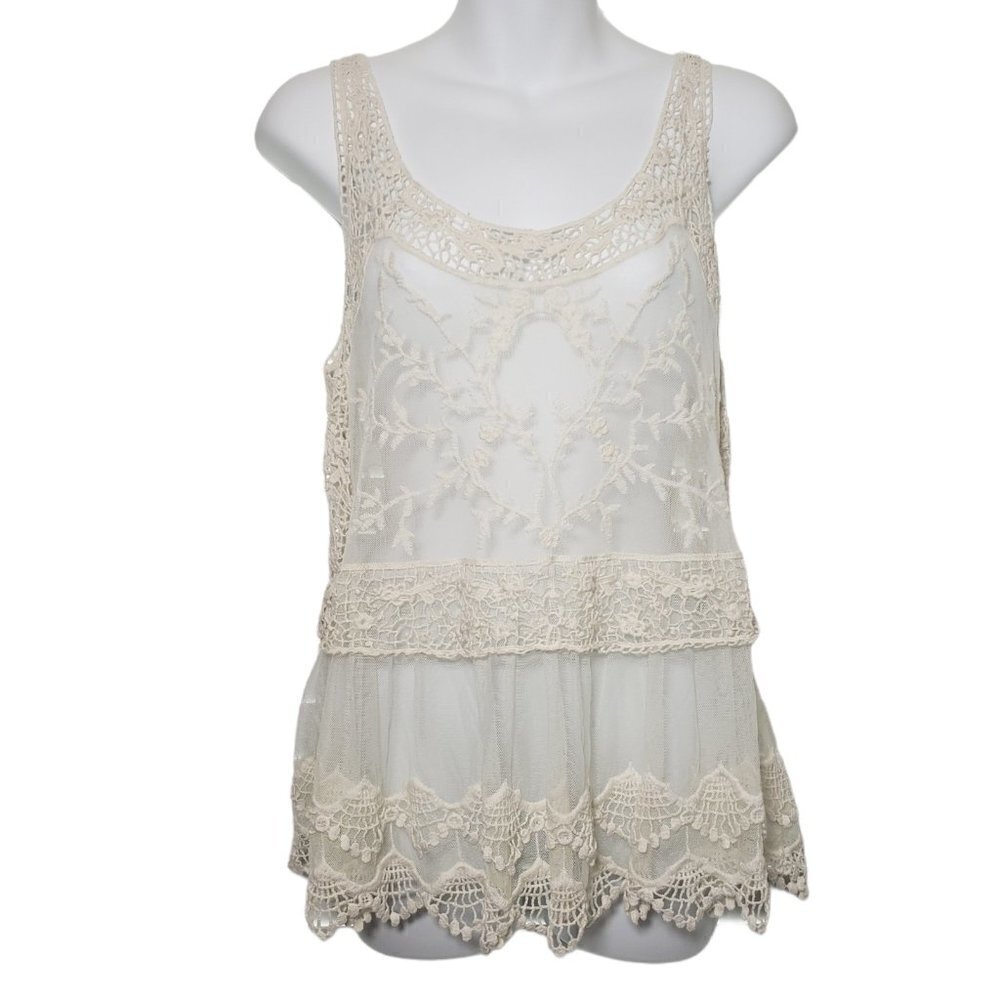 ☀ Express Womens Off White Sheer Embroidered Pullove